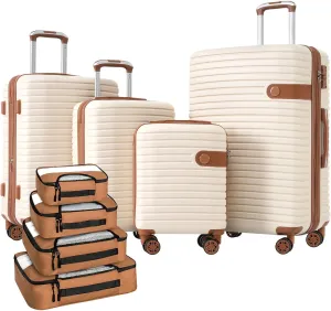 Travel Solution with 4 Piece Luggage Set, Lightweight Expandable Suitcases with Spinner Wheels and Packing Cubes, Cream