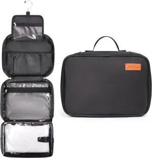 Travel Toiletry Bag, Wash Bag for Women & Men, Hanging Portable Bag with Hook, Waterproof Makeup Bag for Home Storage, Travel, Fitness, Swimming (Black)