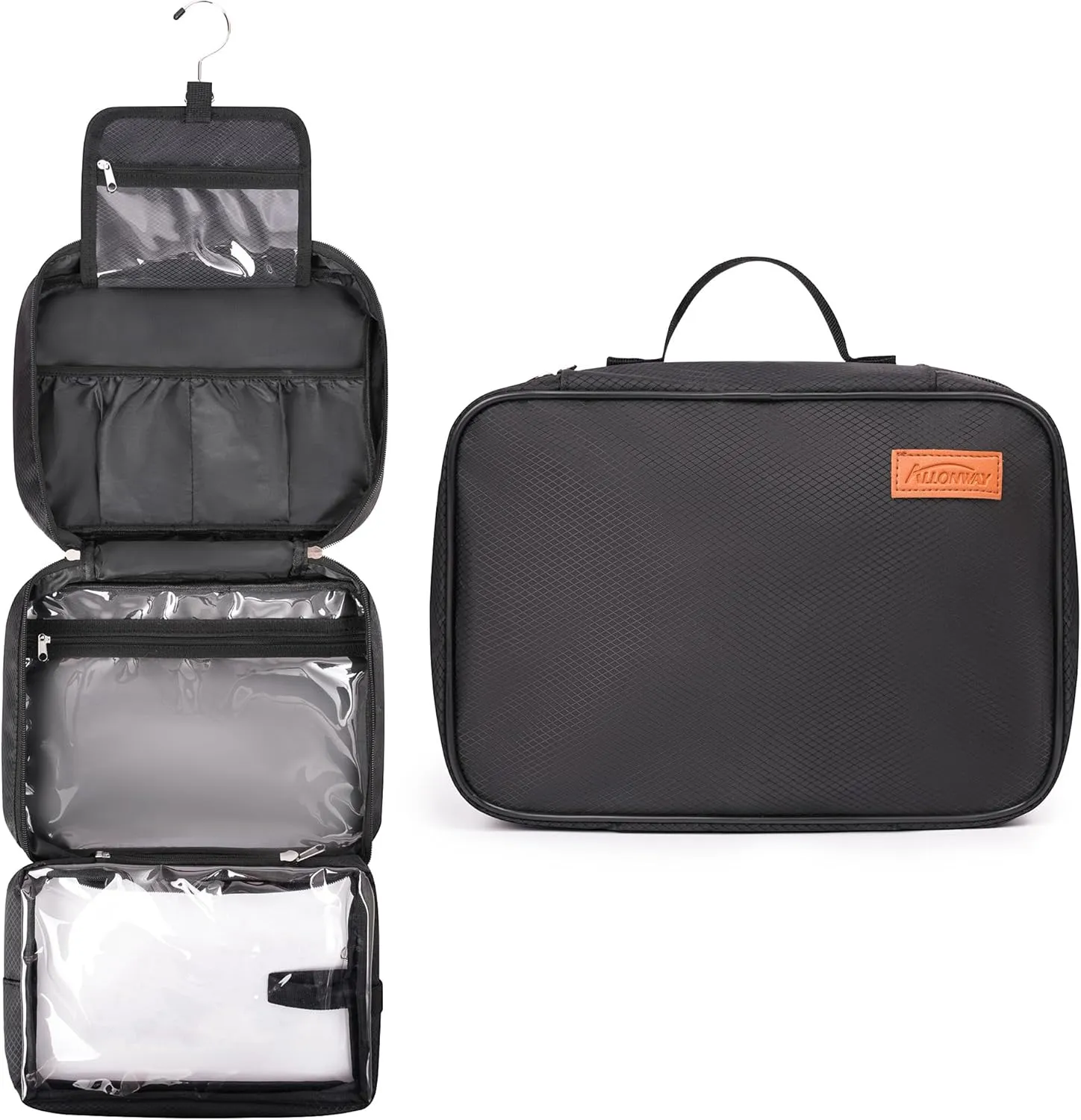 Travel Toiletry Bag, Wash Bag for Women & Men, Hanging Portable Bag with Hook, Waterproof Makeup Bag for Home Storage, Travel, Fitness, Swimming (Black)