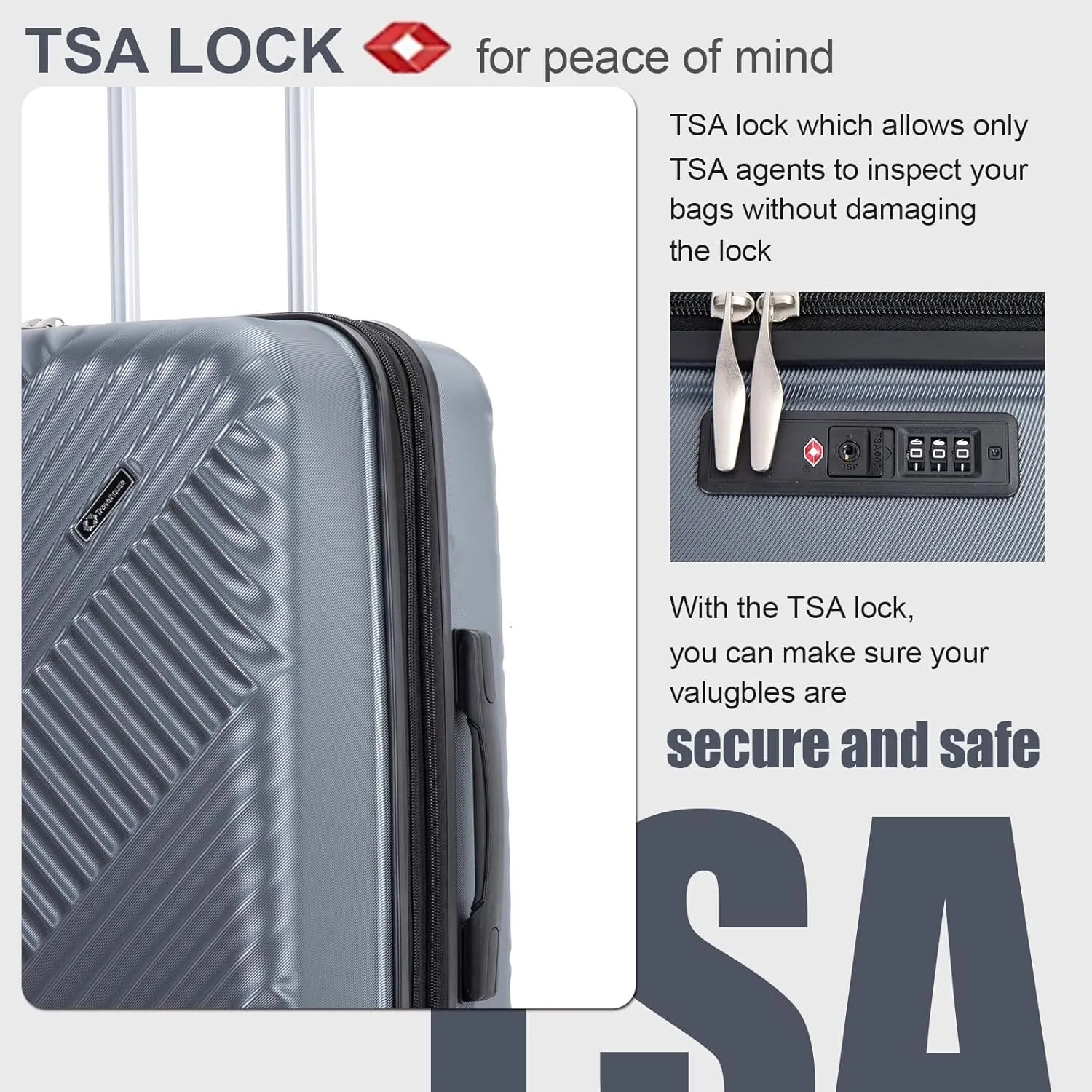 Travelhouse Luggage sets Expandable Suitcase PC 3 Piece Set with Spinner Wheels TSA Lock 21in25in29in (Gray)