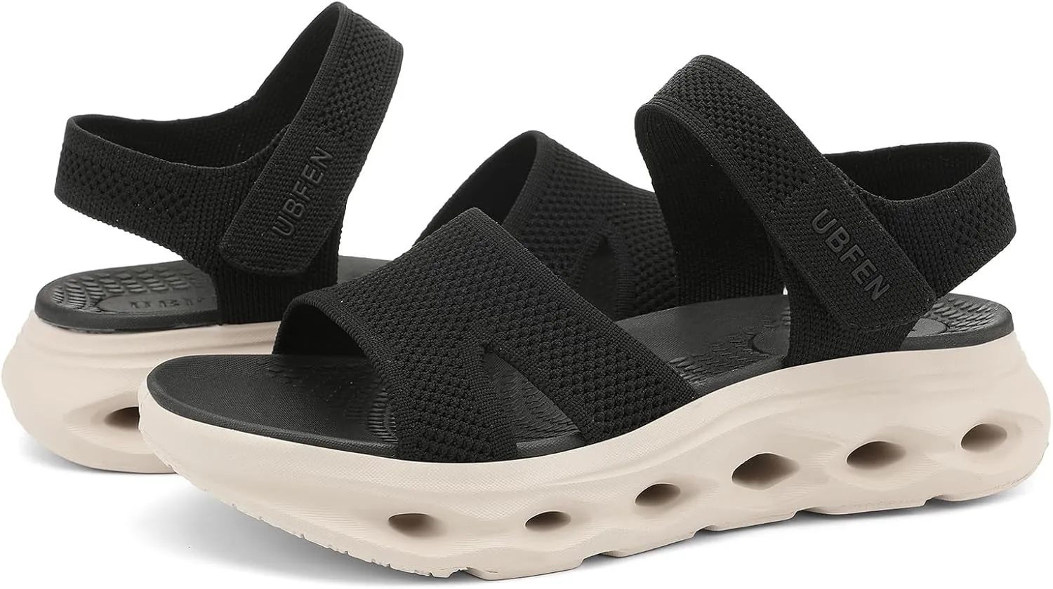 UBFEN Womens Platform Sport Sandals Woven Upper Hook and Loop Strap Non Slip Hollow Cushioned Sole Arch Support Footbed for Walking Hiking Gym Outdoor Comfortable Casual Shoes