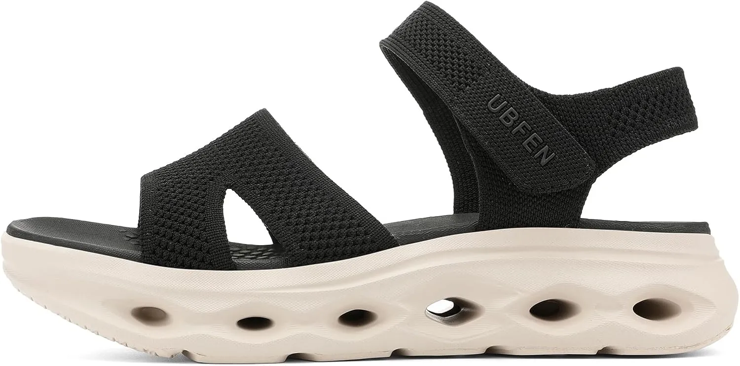 UBFEN Womens Platform Sport Sandals Woven Upper Hook and Loop Strap Non Slip Hollow Cushioned Sole Arch Support Footbed for Walking Hiking Gym Outdoor Comfortable Casual Shoes