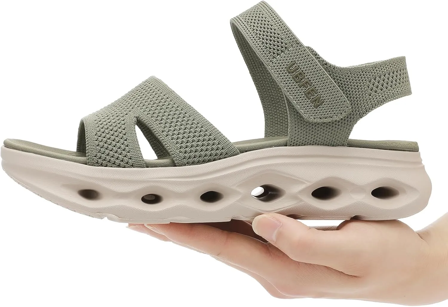 UBFEN Womens Platform Sport Sandals Woven Upper Hook and Loop Strap Non Slip Hollow Cushioned Sole Arch Support Footbed for Walking Hiking Gym Outdoor Comfortable Casual Shoes