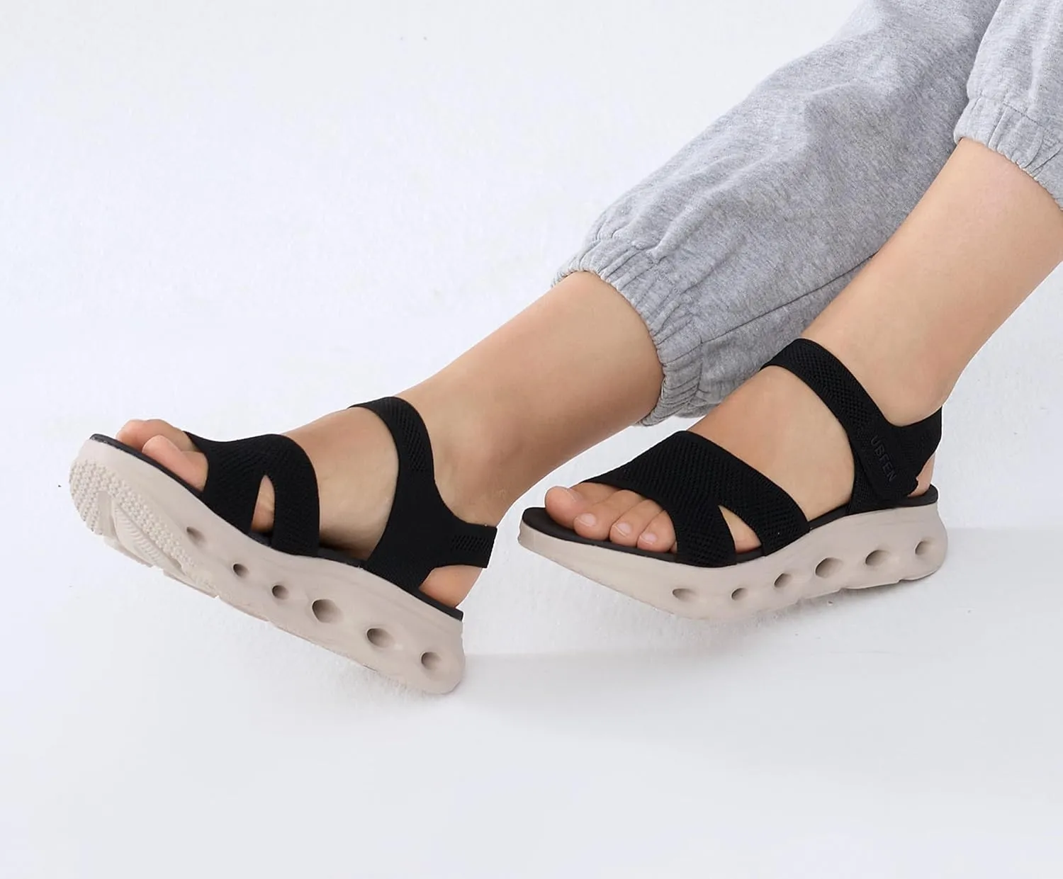 UBFEN Womens Platform Sport Sandals Woven Upper Hook and Loop Strap Non Slip Hollow Cushioned Sole Arch Support Footbed for Walking Hiking Gym Outdoor Comfortable Casual Shoes