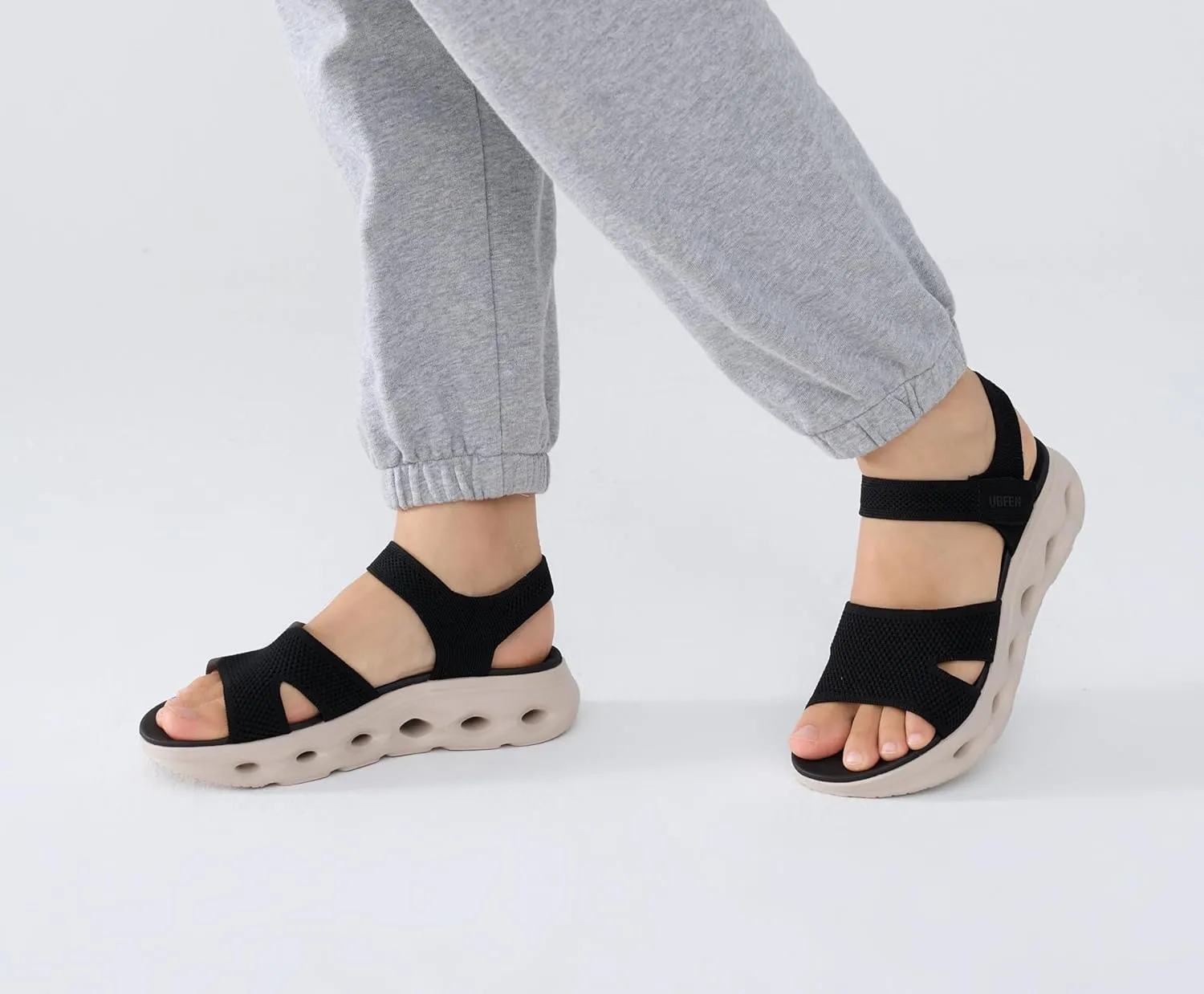 UBFEN Womens Platform Sport Sandals Woven Upper Hook and Loop Strap Non Slip Hollow Cushioned Sole Arch Support Footbed for Walking Hiking Gym Outdoor Comfortable Casual Shoes