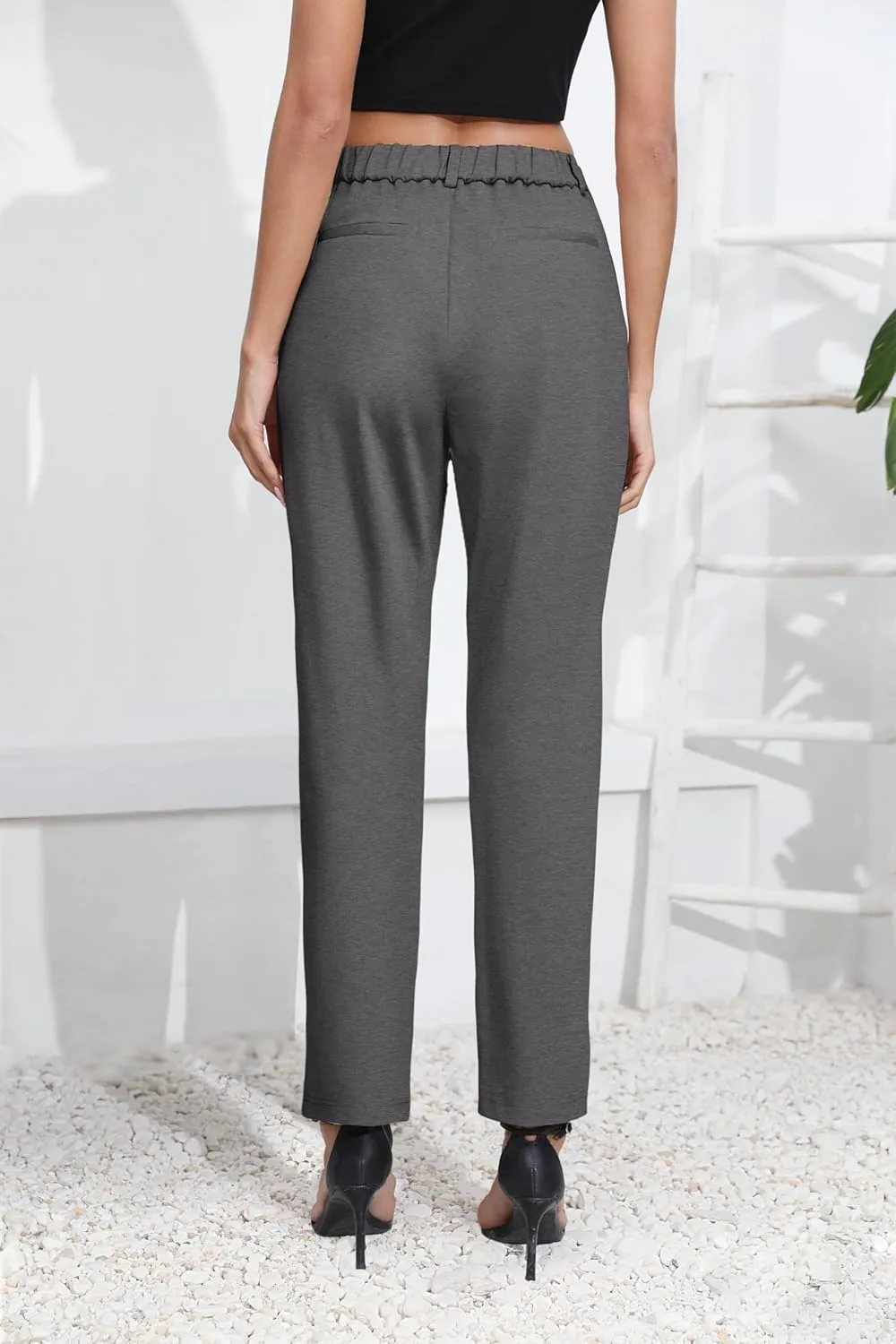 Urban CoCo Women's Elastic Waisted Dress Pants Business Work Casual Stretch Slacks with Pockets