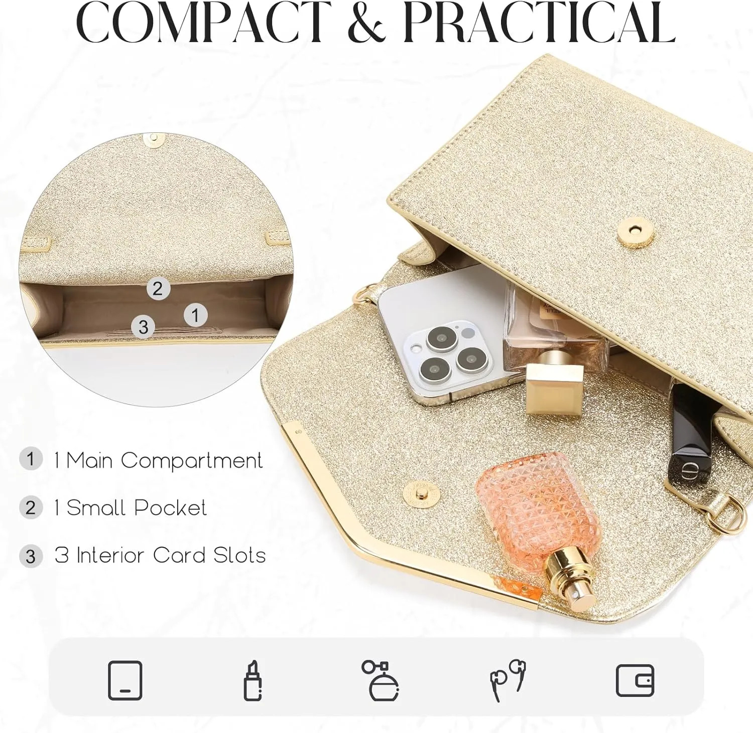 VASCHY Clutch Purse for Women,Fashion Envelope Evening Small Formal Handbag Fold-over Crossbody Shoulder Bag Wedding,Party