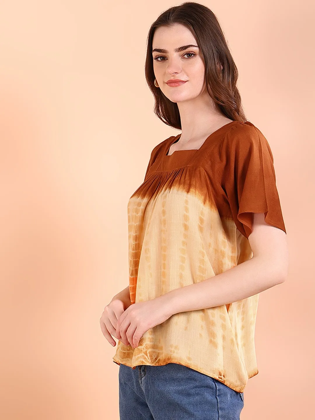 Vibrant Orange Tie-Dye Everywhere Top In Soft Rayon