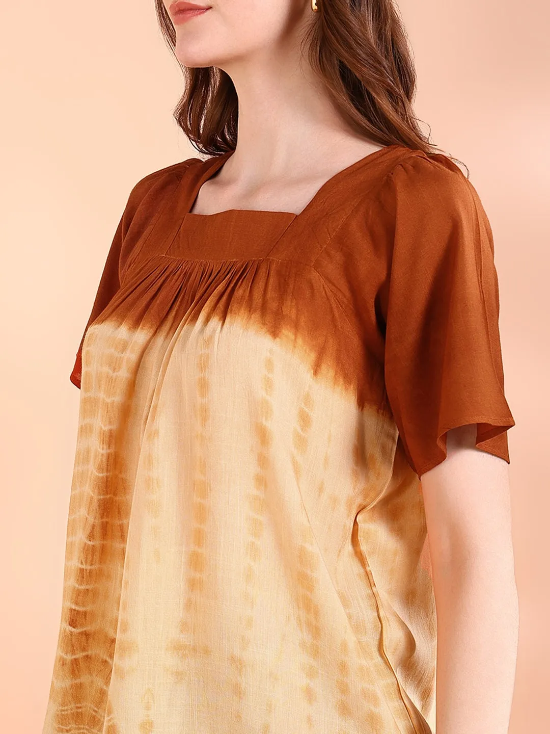 Vibrant Orange Tie-Dye Everywhere Top In Soft Rayon