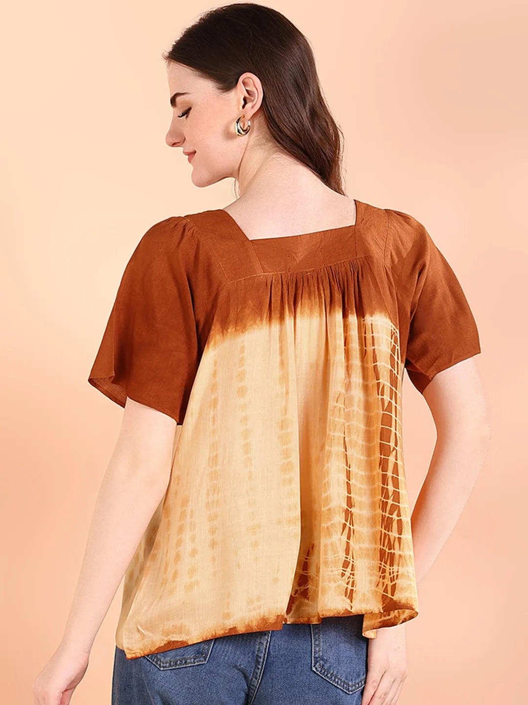 Vibrant Orange Tie-Dye Everywhere Top In Soft Rayon