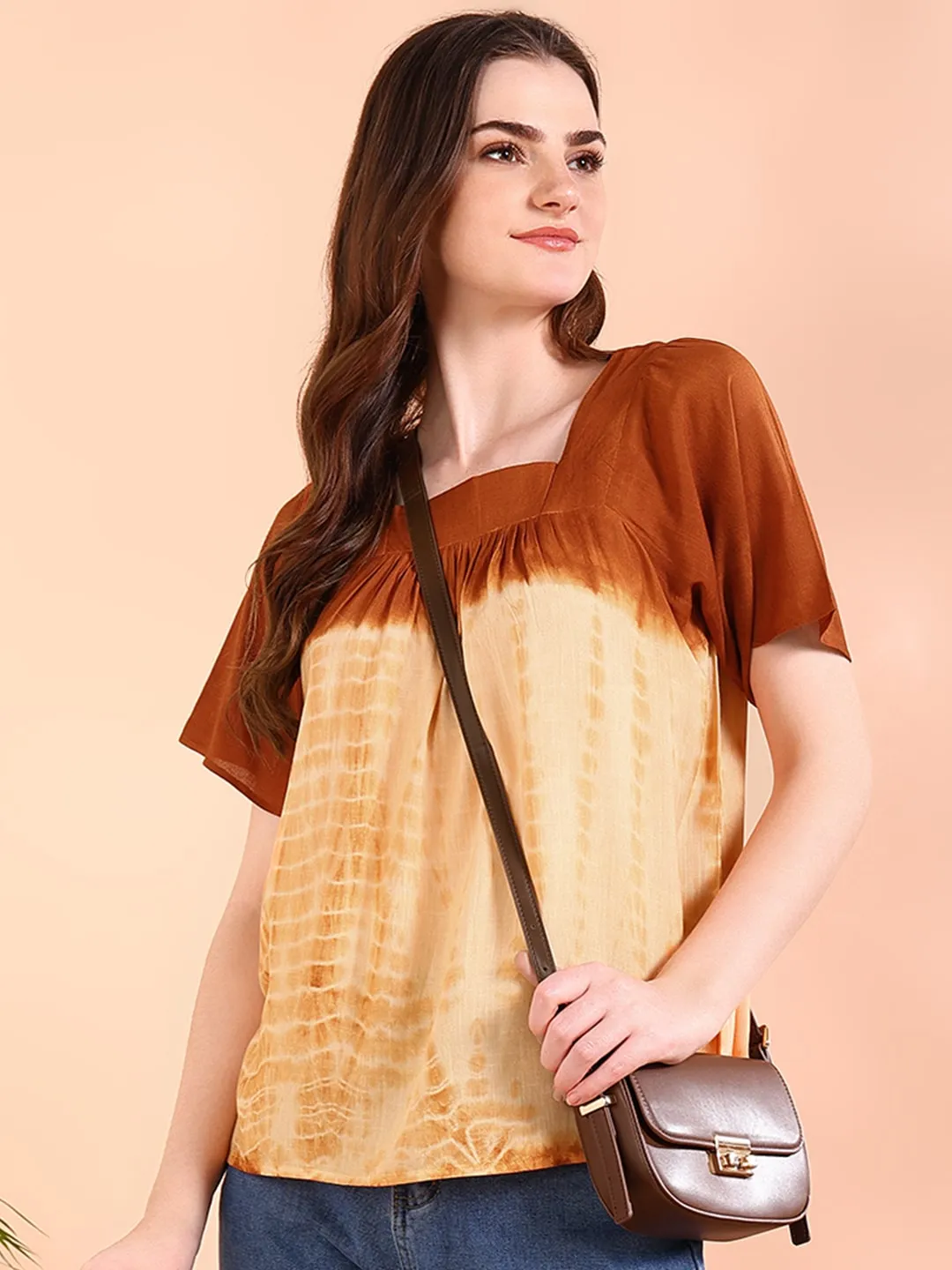 Vibrant Orange Tie-Dye Everywhere Top In Soft Rayon
