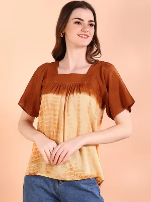 Vibrant Orange Tie-Dye Everywhere Top In Soft Rayon