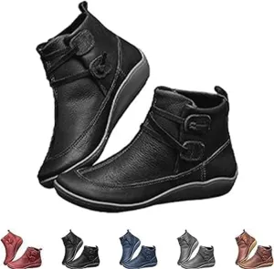 Vintage Orthopedic Ankle Boots,Women Arch Support Slip On Low Heel Booties,Autumn Winter Casual Outdoor Walking Short Booties