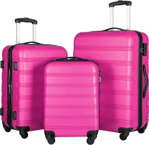 Voohek 3 Piece Luggage Set Hardside Spinner Suitcase with TSA Lock 20" 24' 28" Available, Pink
