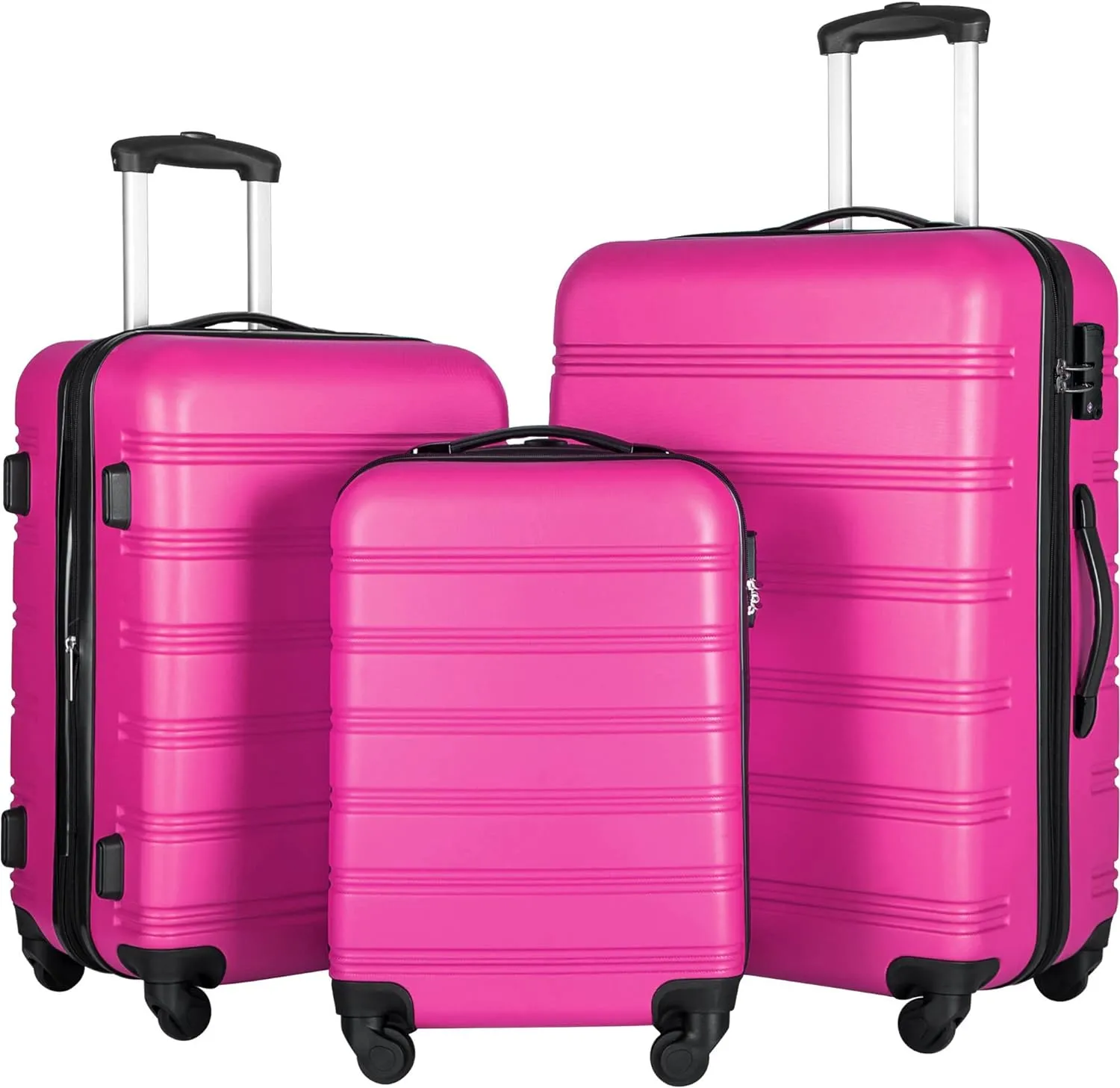 Voohek 3 Piece Luggage Set Hardside Spinner Suitcase with TSA Lock 20" 24' 28" Available, Pink