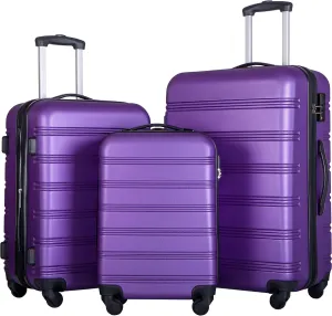 Voohek 3 Piece Luggage Set Hardside Spinner Suitcase with TSA Lock 20" 24' 28" Available, Purple