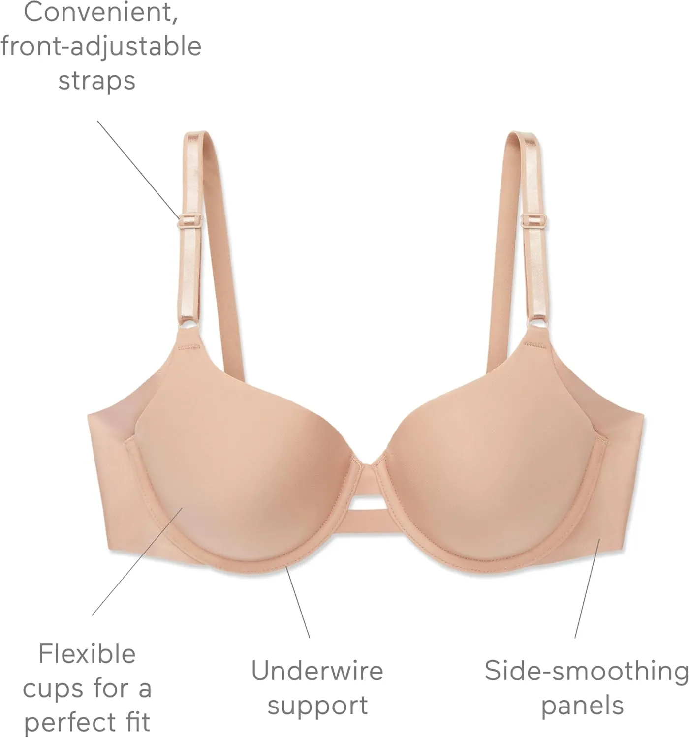 warner's Women's No Side Effects Underarm-Smoothing Comfort Underwire Lightly Lined T-Shirt Bra 1356