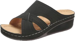 Wedge Sandals for Women Dressy Summer Slippers Low Heel Open Toes Sandals Comfortable Walking Arch support Casual Slip on Summer Shoes