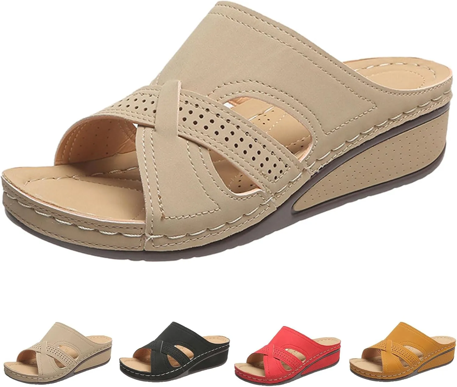 Wedge Sandals for Women Dressy Summer Slippers Low Heel Open Toes Sandals Comfortable Walking Arch support Casual Slip on Summer Shoes