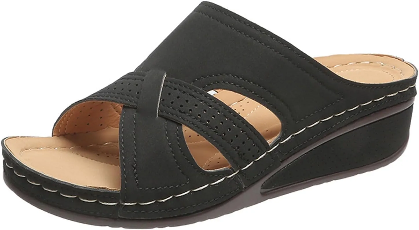 Wedge Sandals for Women Dressy Summer Slippers Low Heel Open Toes Sandals Comfortable Walking Arch support Casual Slip on Summer Shoes