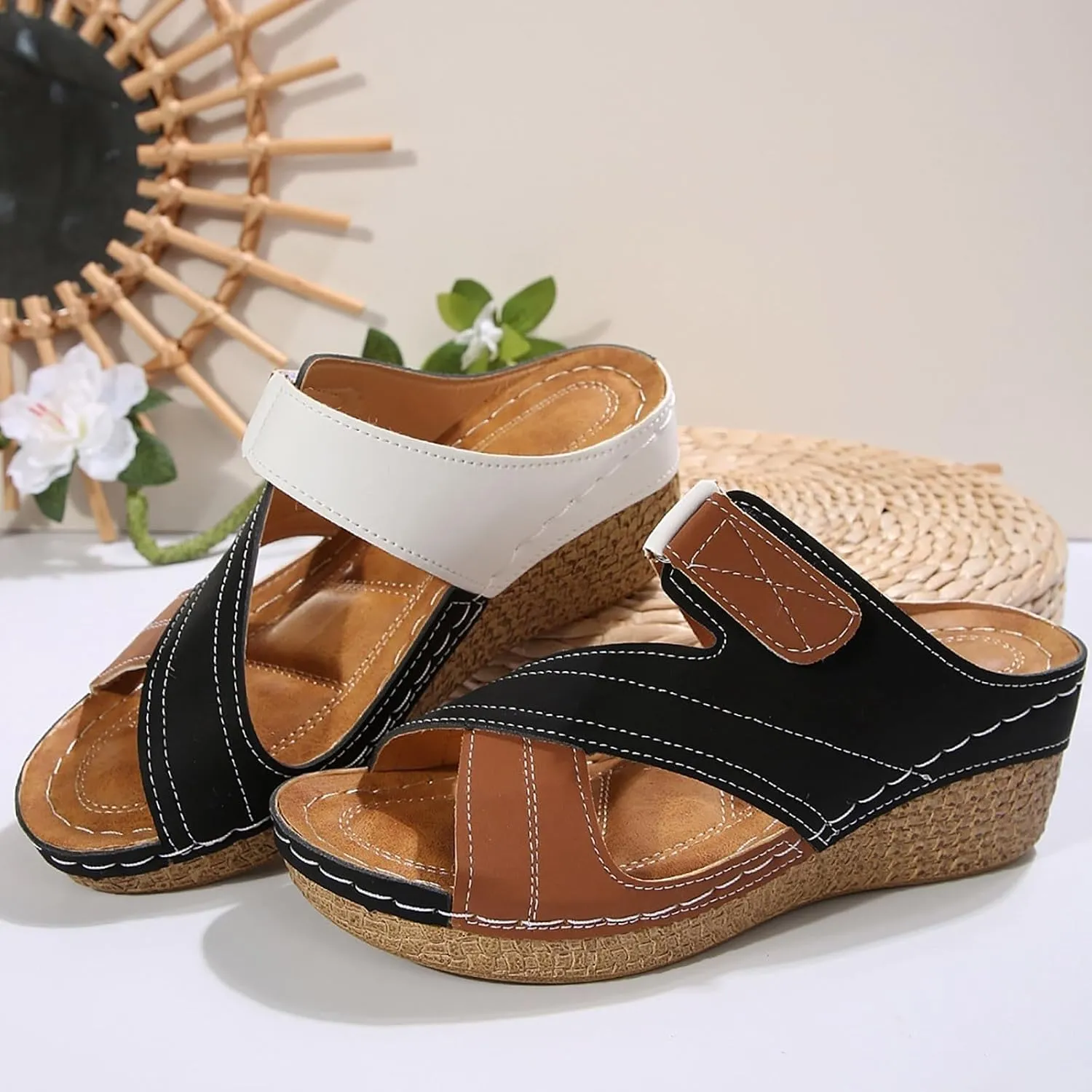 Wedge Sandals For Women Orthopedic Damping Sole Slippers Comfortable Walking Slides Lightweight Casual Sandal Dressy Summer Platform Slippers with Arch Support