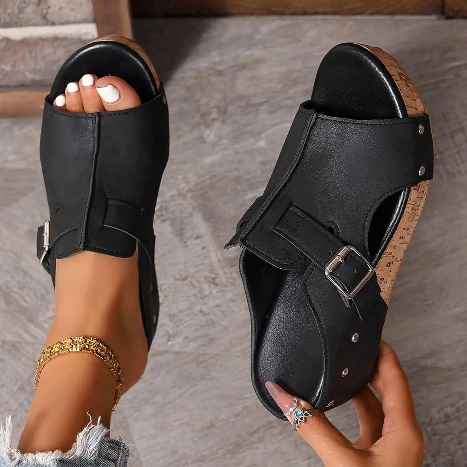 Wedge Sandals For Women Platform 2025 Open Toe Orthopedic Sandal Casual Dressy Brown Summer Peach Chunky High Heel Lightweight Casual Dress Retro Black Comfort Shoes