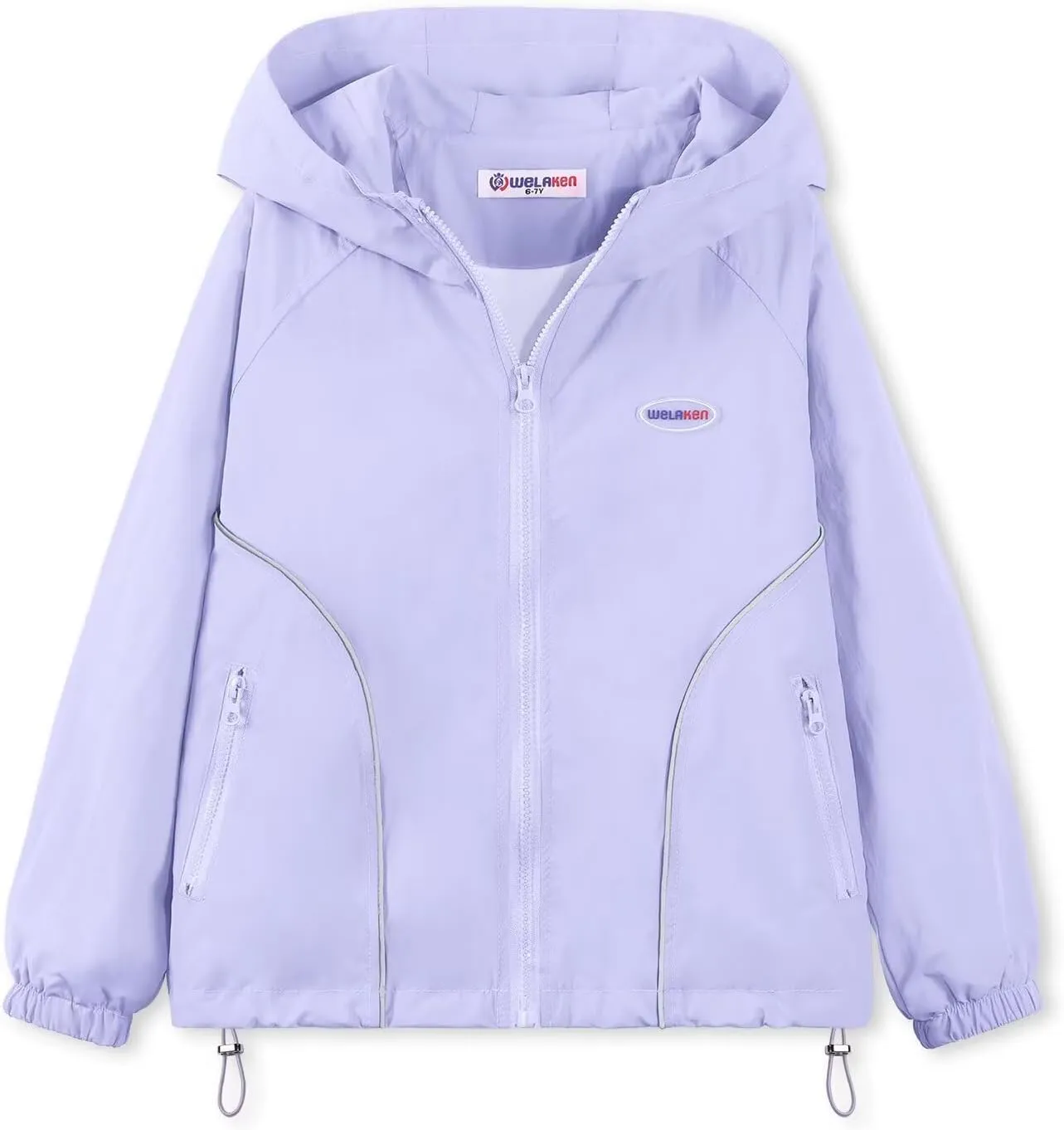 WELAKEN Girls Lightweight Jacket Water-Resistant Windbreaker Hooded Rain Coats with Pockets