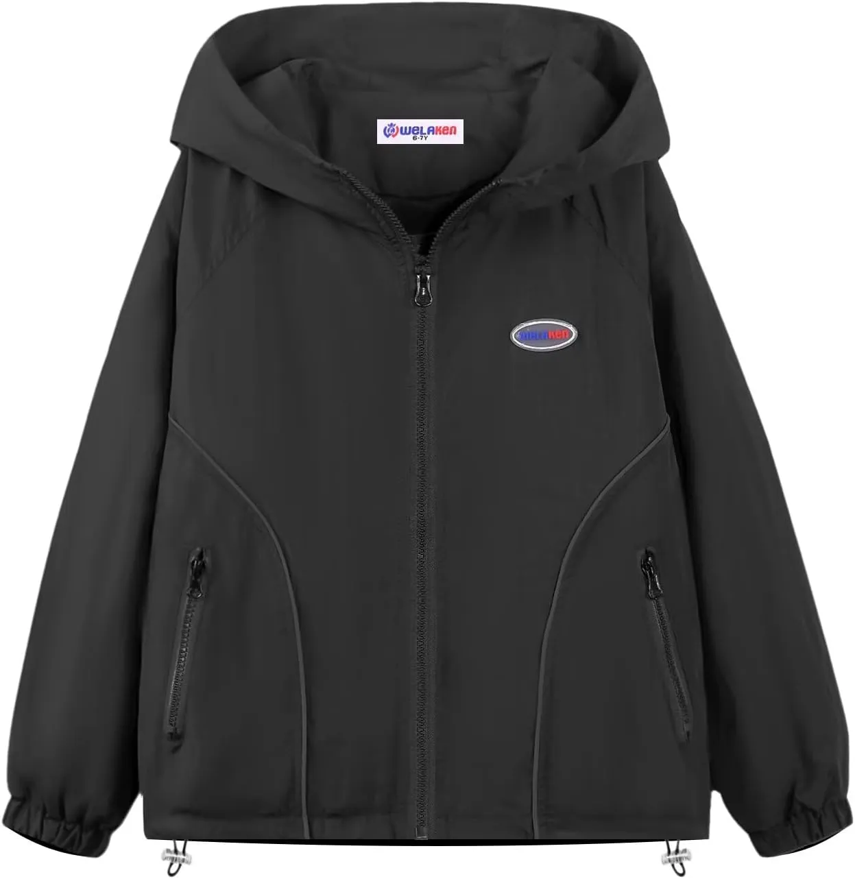 WELAKEN Girls Lightweight Jacket Water-Resistant Windbreaker Hooded Rain Coats with Pockets