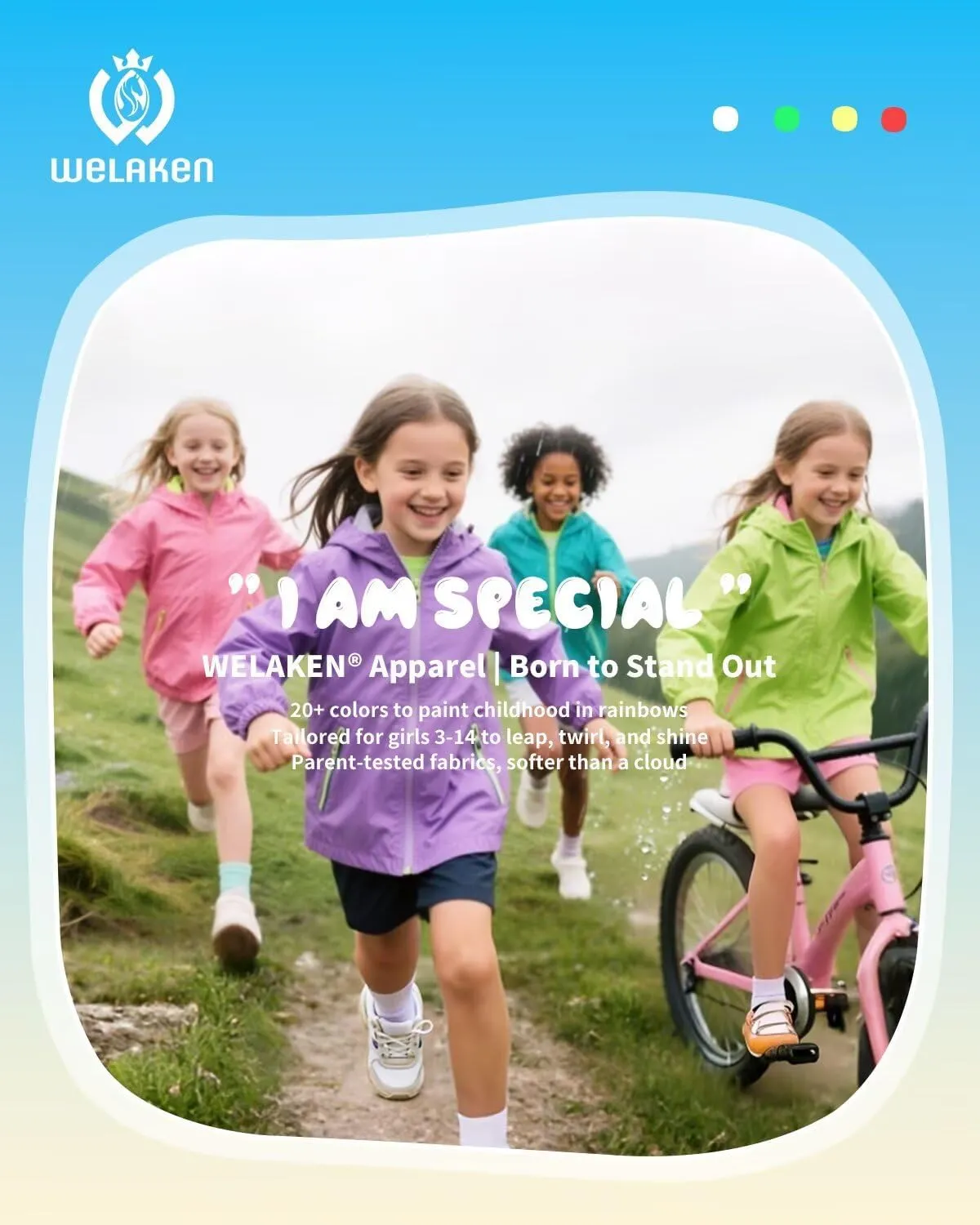 WELAKEN Girls Lightweight Jacket Water-Resistant Windbreaker Hooded Rain Coats with Pockets