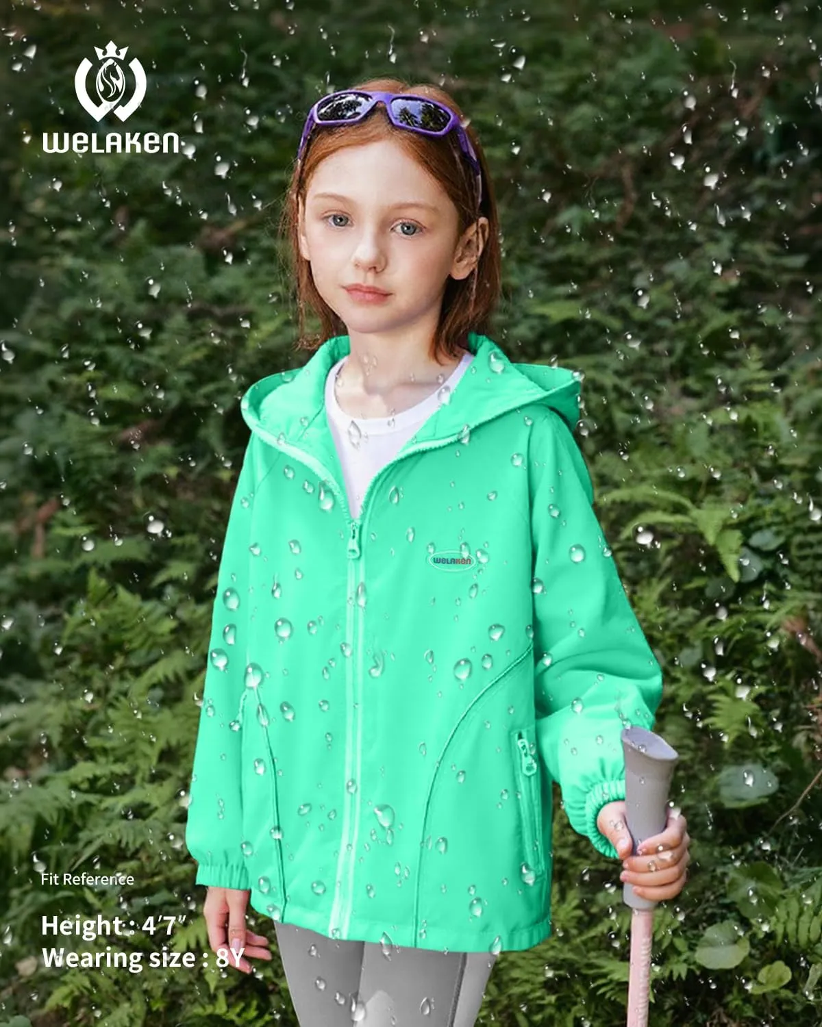 WELAKEN Girls Lightweight Jacket Water-Resistant Windbreaker Hooded Rain Coats with Pockets