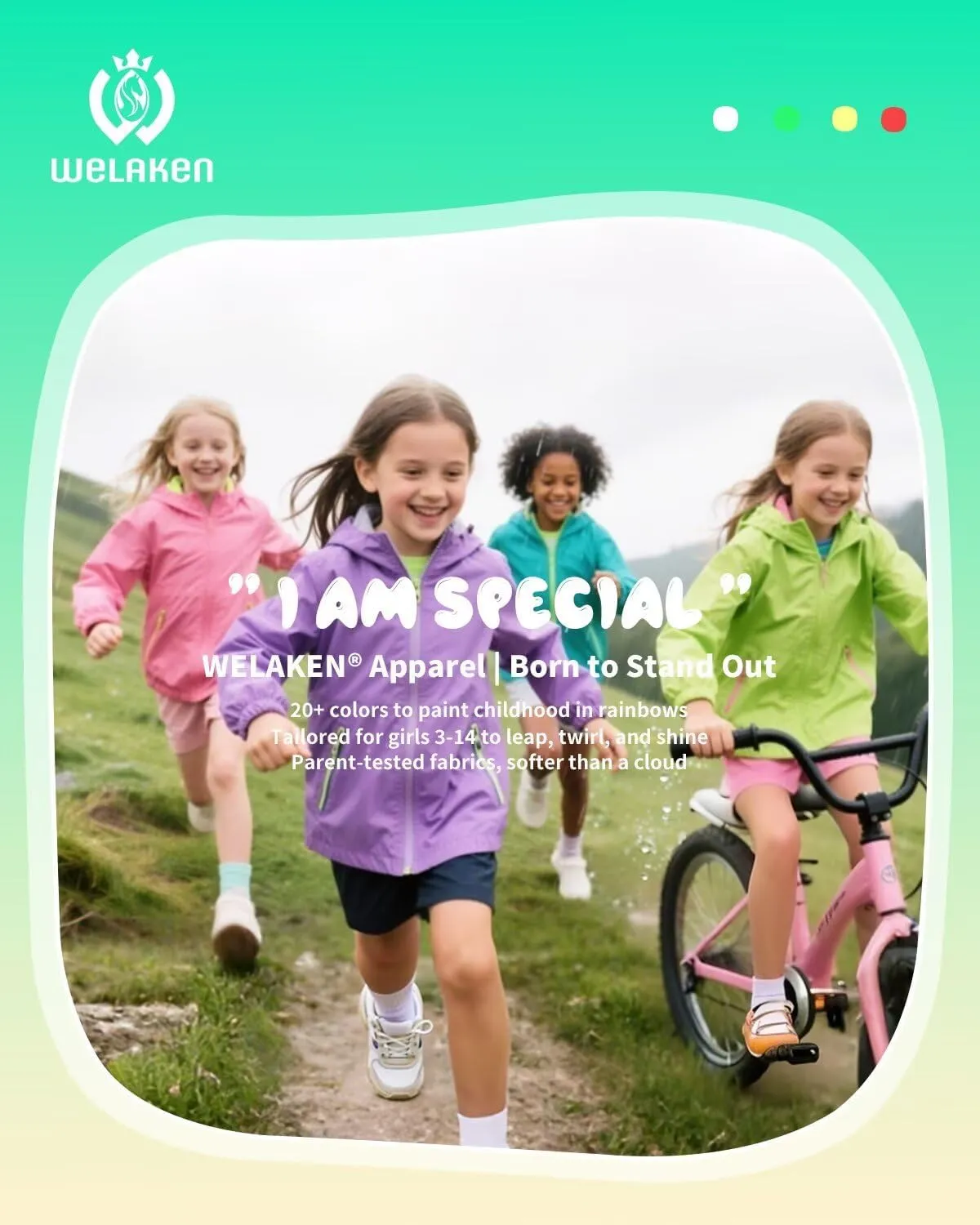 WELAKEN Girls Lightweight Jacket Water-Resistant Windbreaker Hooded Rain Coats with Pockets