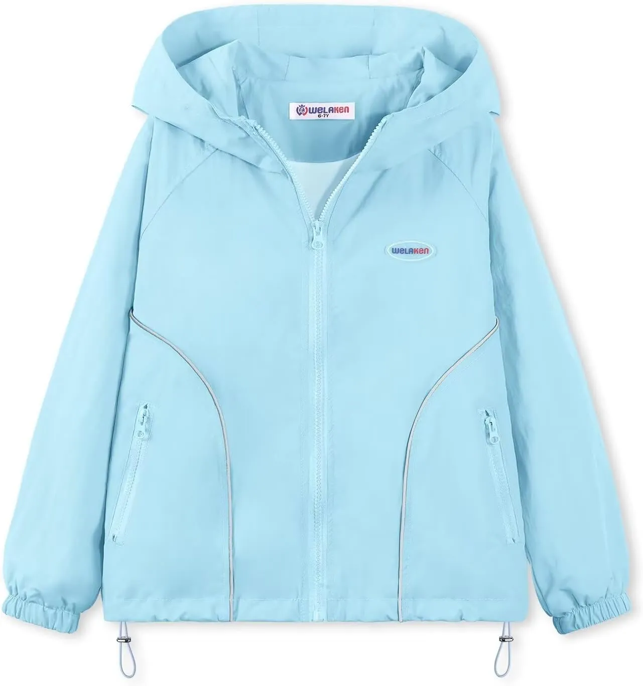 WELAKEN Girls Lightweight Jacket Water-Resistant Windbreaker Hooded Rain Coats with Pockets