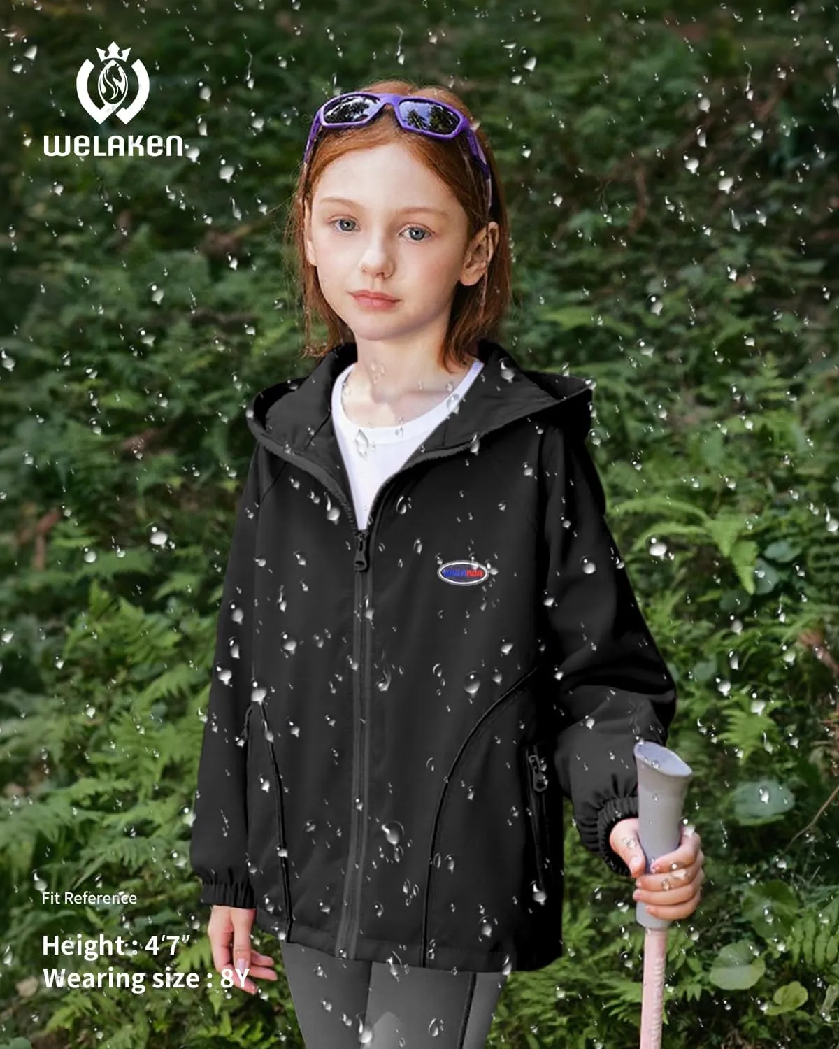 WELAKEN Girls Lightweight Jacket Water-Resistant Windbreaker Hooded Rain Coats with Pockets