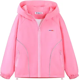 WELAKEN Girls Lightweight Jacket Water-Resistant Windbreaker Hooded Rain Coats with Pockets