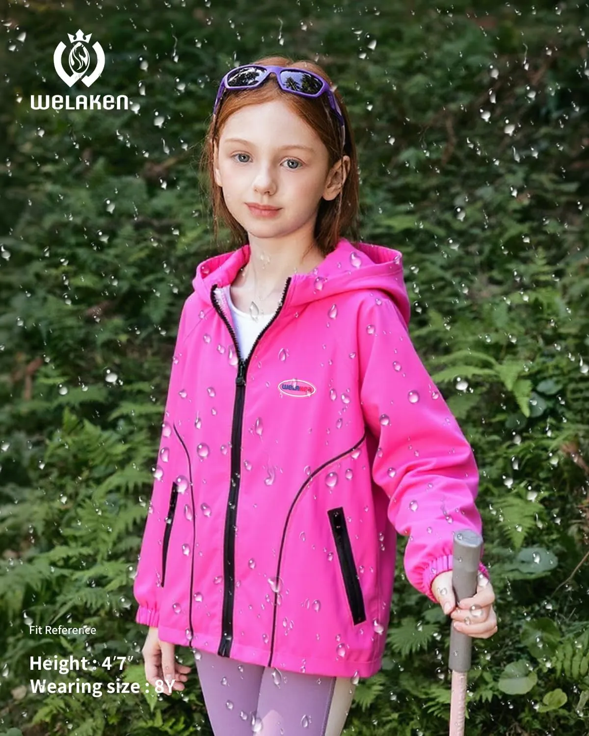WELAKEN Girls Lightweight Jacket Water-Resistant Windbreaker Hooded Rain Coats with Pockets