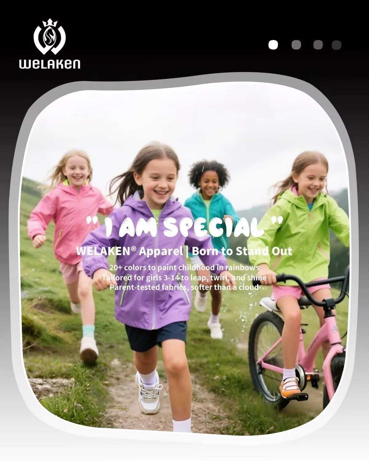 WELAKEN Girls Lightweight Jacket Water-Resistant Windbreaker Hooded Rain Coats with Pockets