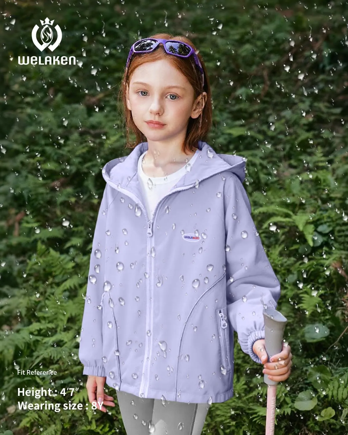 WELAKEN Girls Lightweight Jacket Water-Resistant Windbreaker Hooded Rain Coats with Pockets