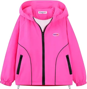 WELAKEN Girls Lightweight Jacket Water-Resistant Windbreaker Hooded Rain Coats with Pockets