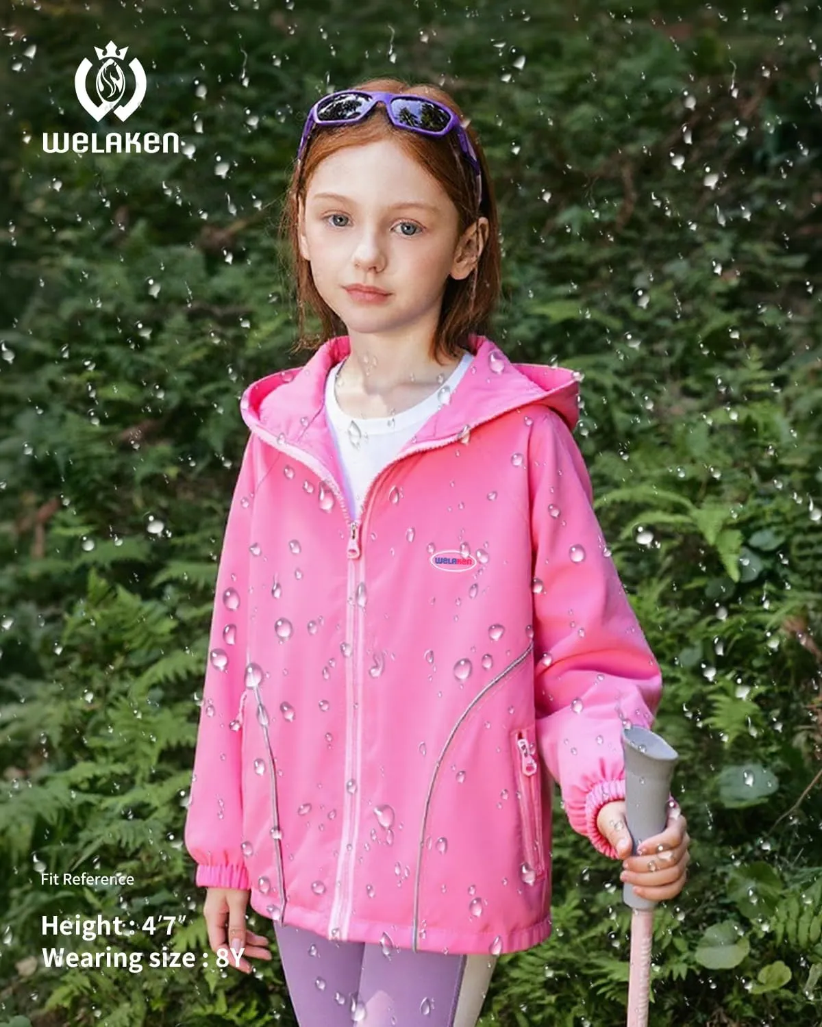 WELAKEN Girls Lightweight Jacket Water-Resistant Windbreaker Hooded Rain Coats with Pockets