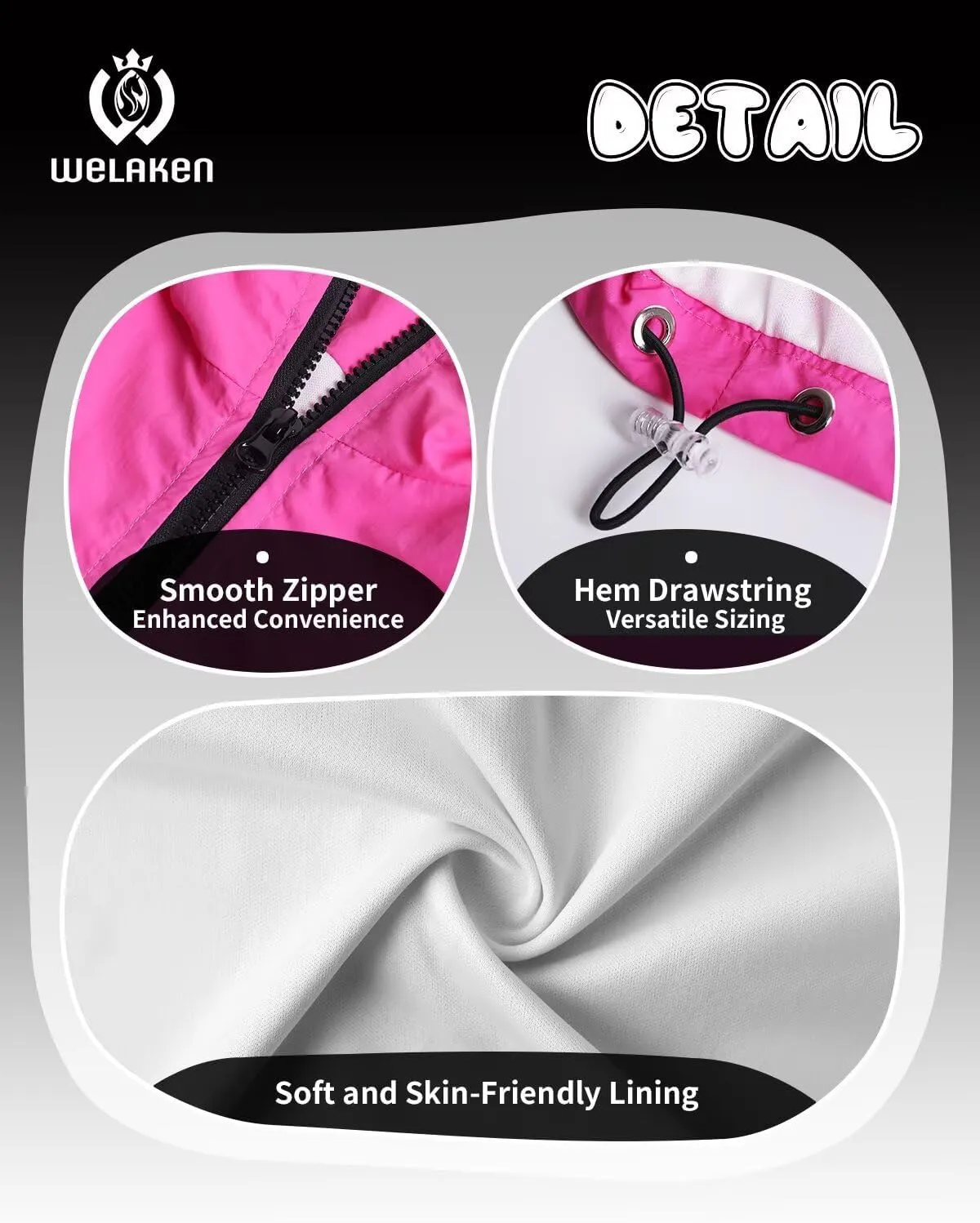 WELAKEN Girls Lightweight Jacket Water-Resistant Windbreaker Hooded Rain Coats with Pockets