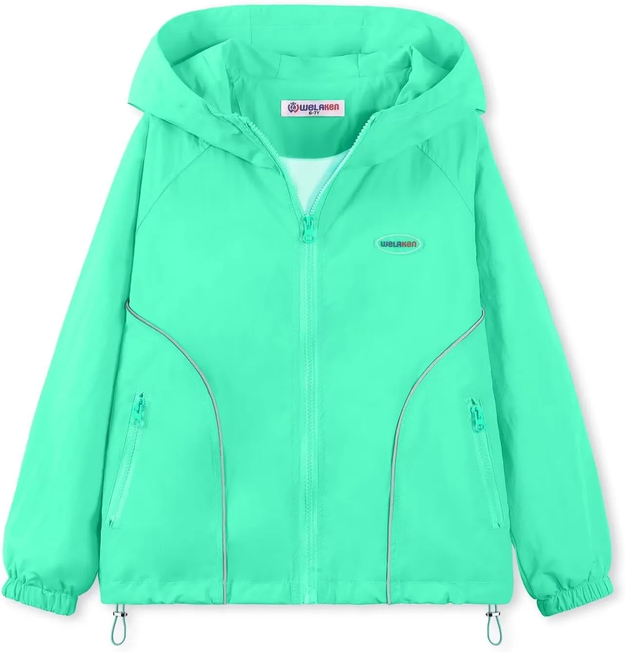 WELAKEN Girls Lightweight Jacket Water-Resistant Windbreaker Hooded Rain Coats with Pockets