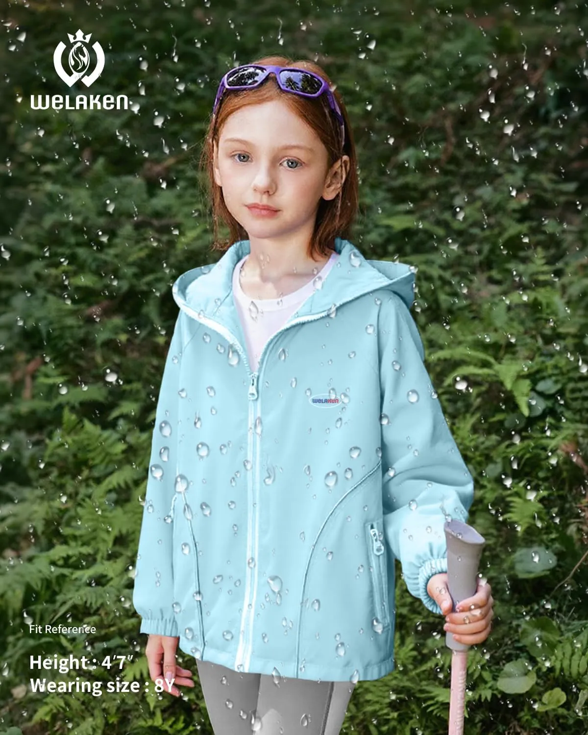 WELAKEN Girls Lightweight Jacket Water-Resistant Windbreaker Hooded Rain Coats with Pockets