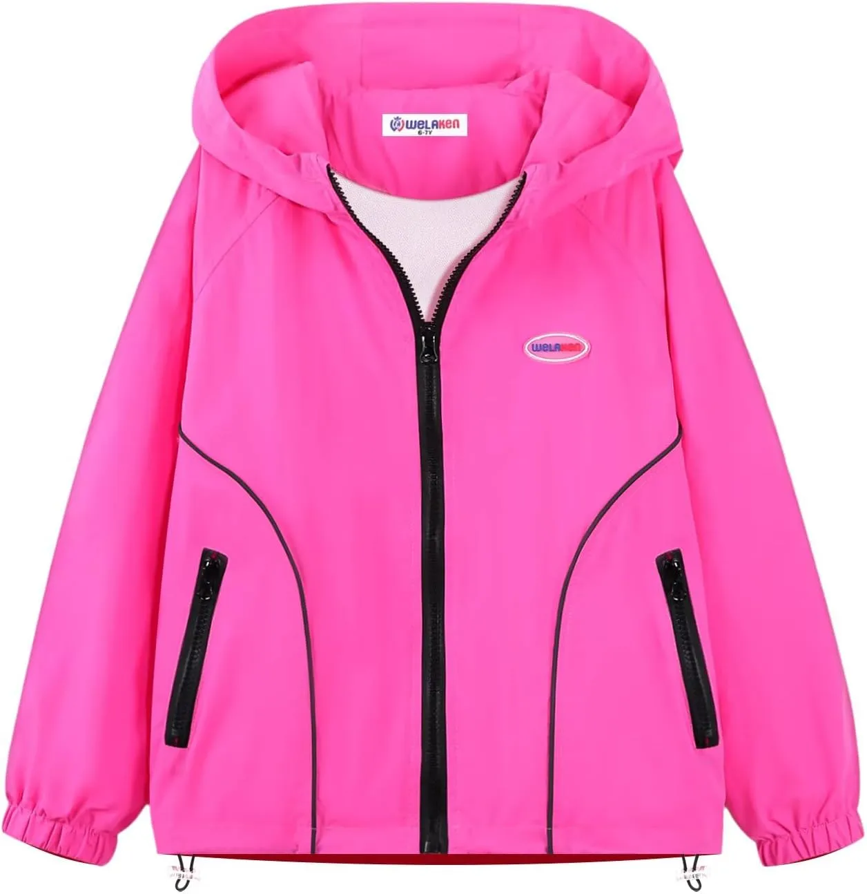 WELAKEN Girls Lightweight Jacket Water-Resistant Windbreaker Hooded Rain Coats with Pockets