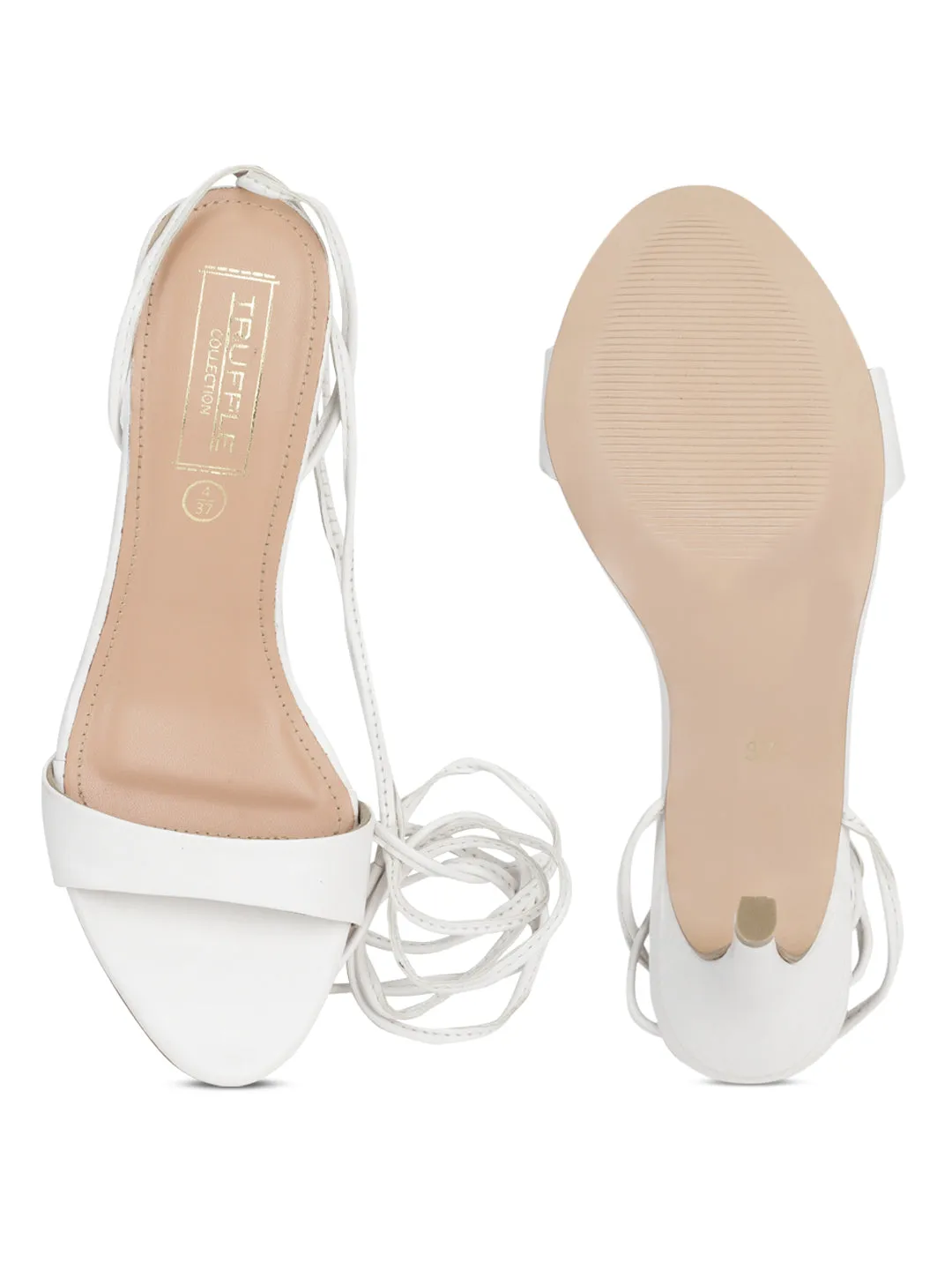 White PU Stiletto Lace Up Sandals (TP10179-WHT)