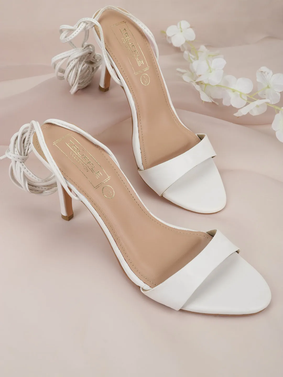 White PU Stiletto Lace Up Sandals (TP10179-WHT)