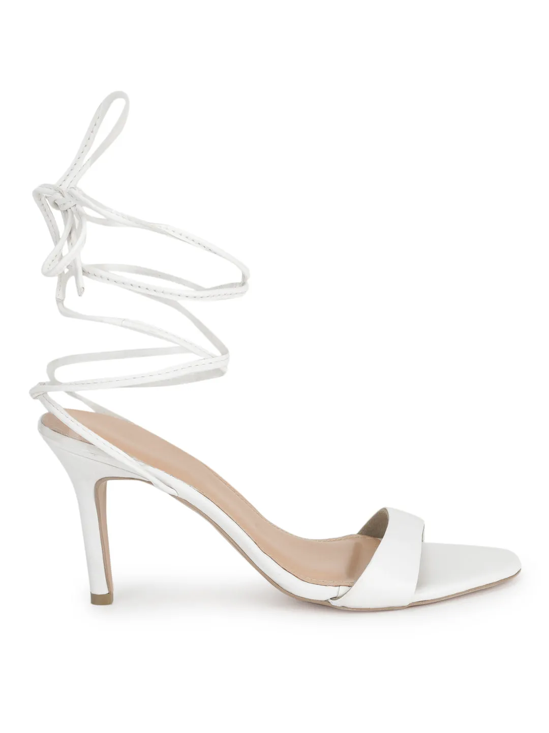 White PU Stiletto Lace Up Sandals (TP10179-WHT)