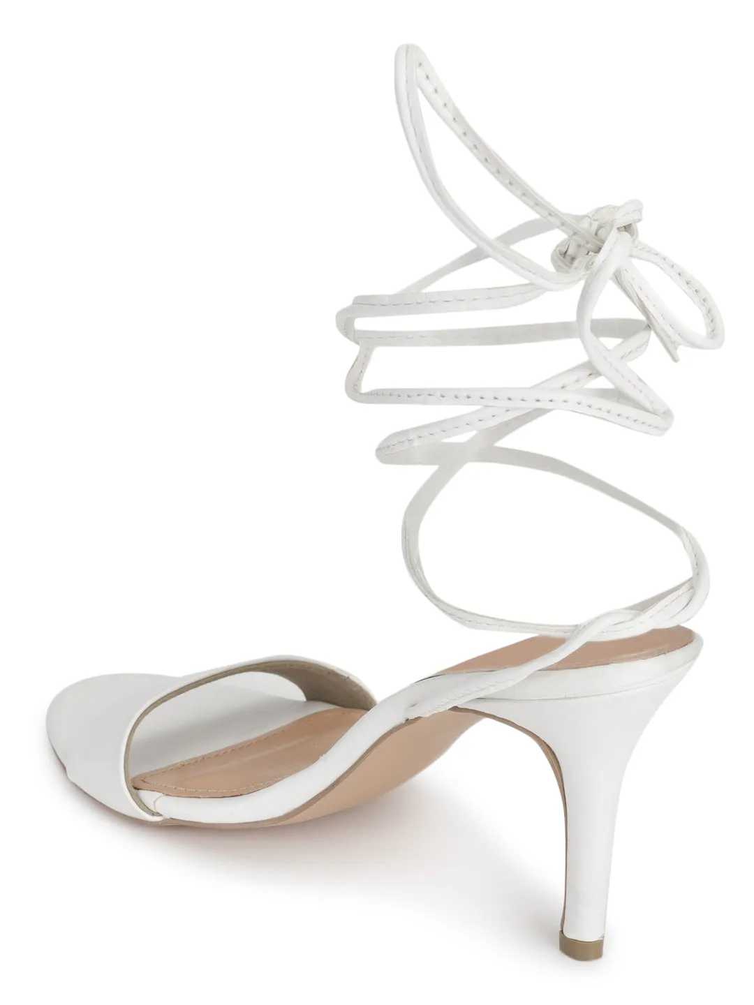 White PU Stiletto Lace Up Sandals (TP10179-WHT)