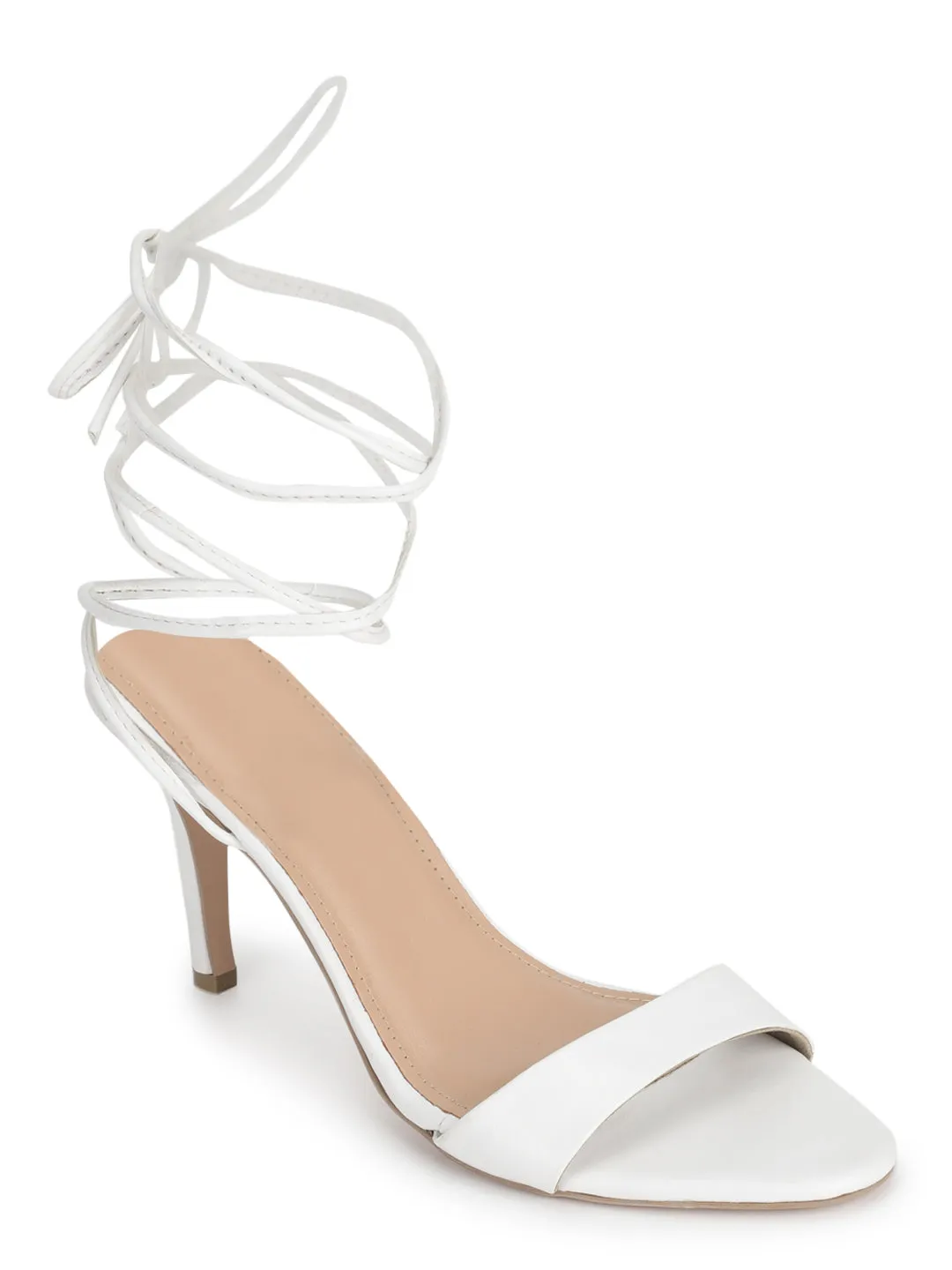 White PU Stiletto Lace Up Sandals (TP10179-WHT)