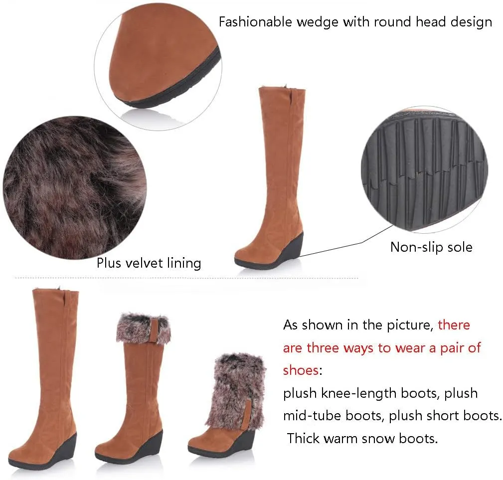 Winter Boots for Women Snow Boots for Women Comfortable Flock Fall and Winter Warm Snow Long Boots Knee High Shoes