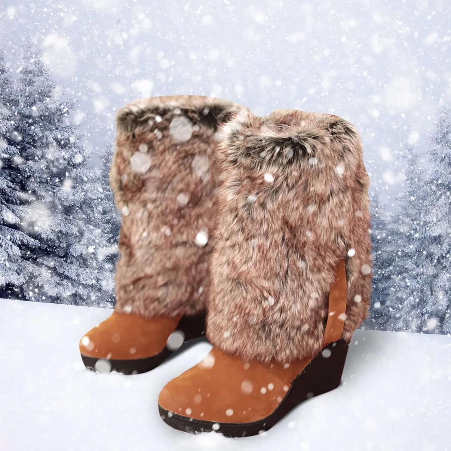 Winter Boots for Women Snow Boots for Women Comfortable Flock Fall and Winter Warm Snow Long Boots Knee High Shoes